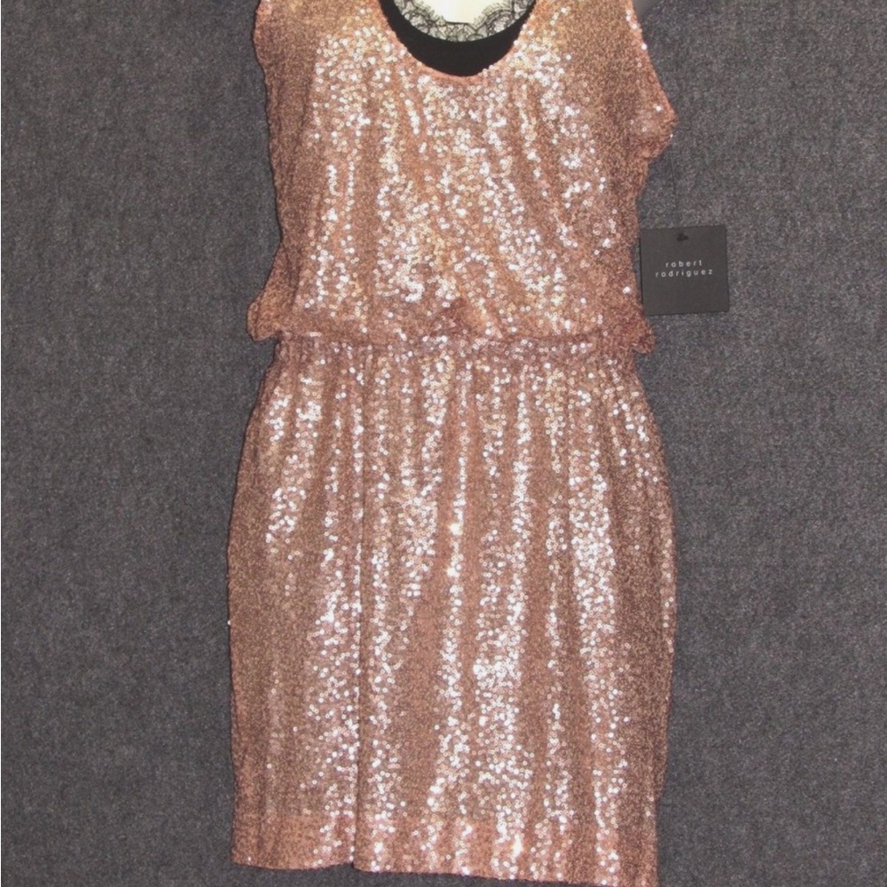 Robert Rodriguez Sequin Mini Dress in Shimmering Rose Gold.
